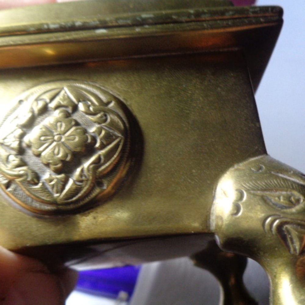 Antique Solid Brass Incense Burner, Asian Design, 4" Long - Picture 5 of 6